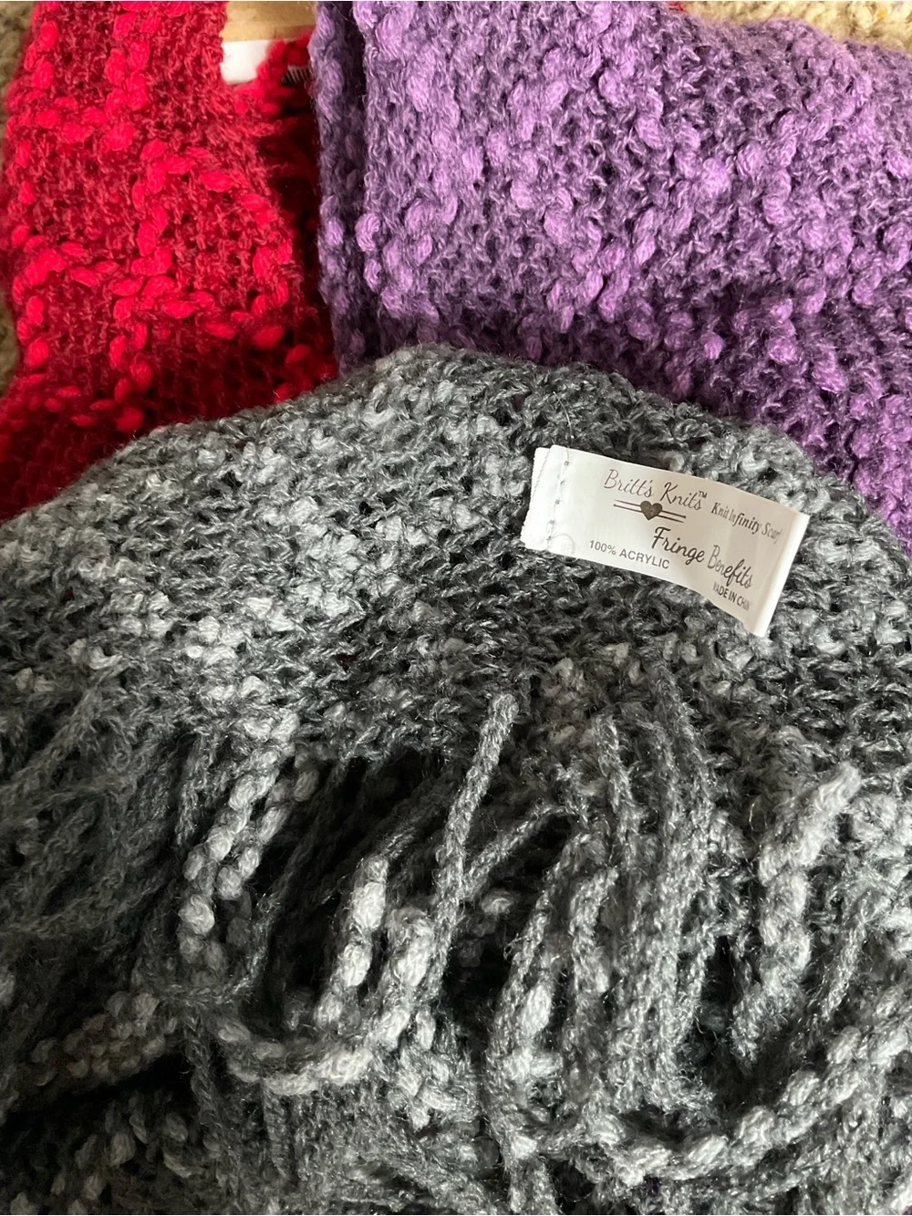 3 New Fringe Knit Infinity Scarf Scarves Whimsigoth Cozy Frazzled Lady Academia